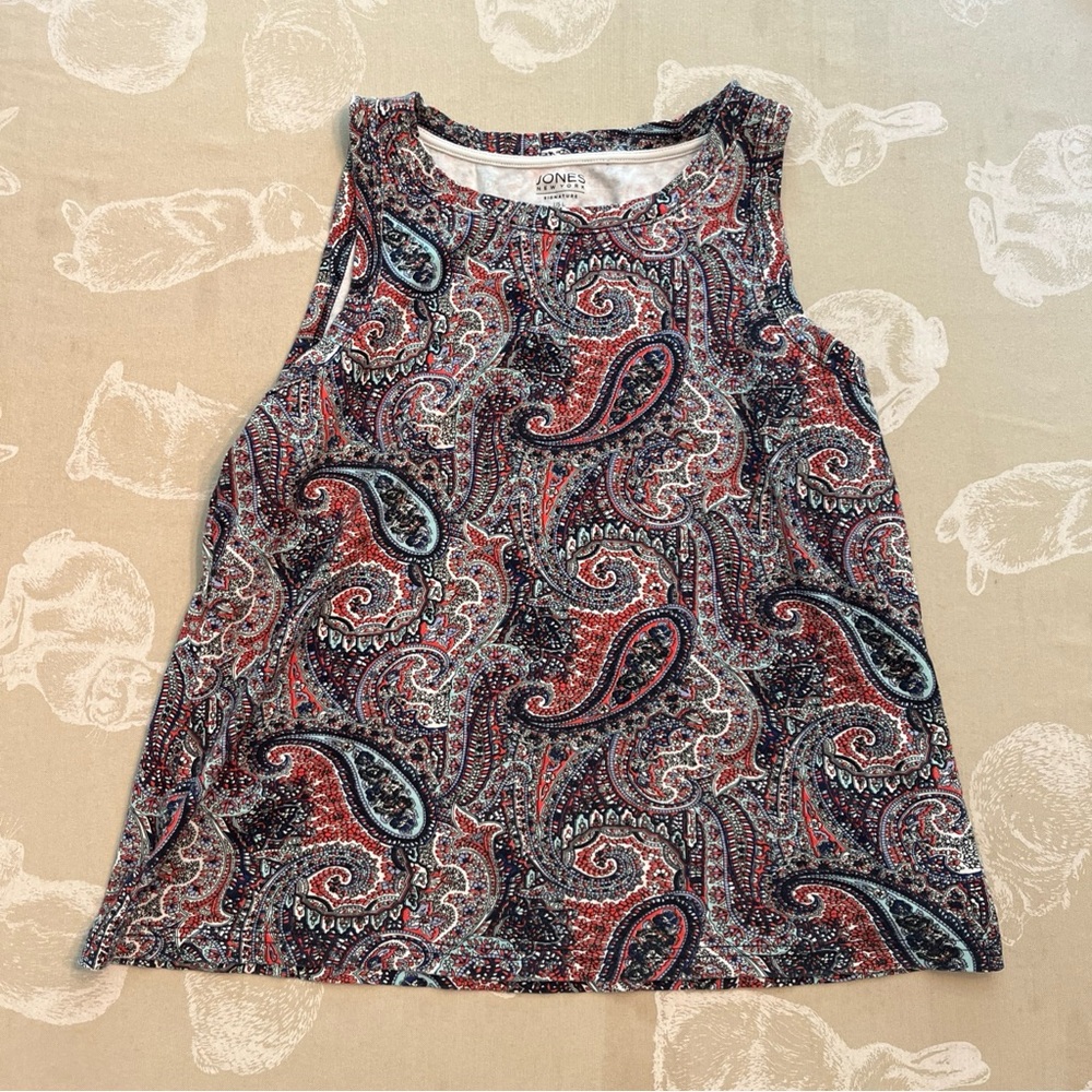 Jones New York Tank Top Women’s Size L Red and Blue Pattern Sleeveless Shirt